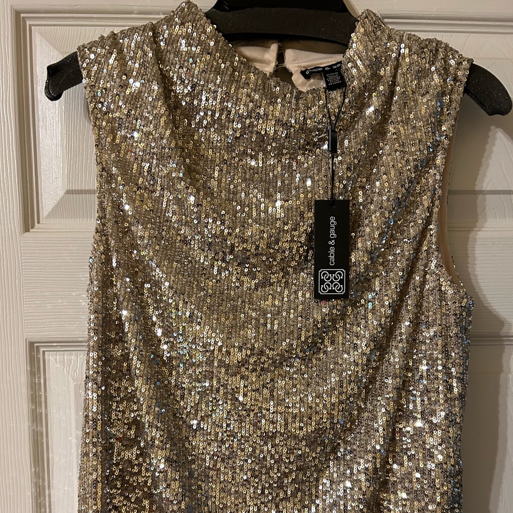 Silver sequin top with champagne color lining.